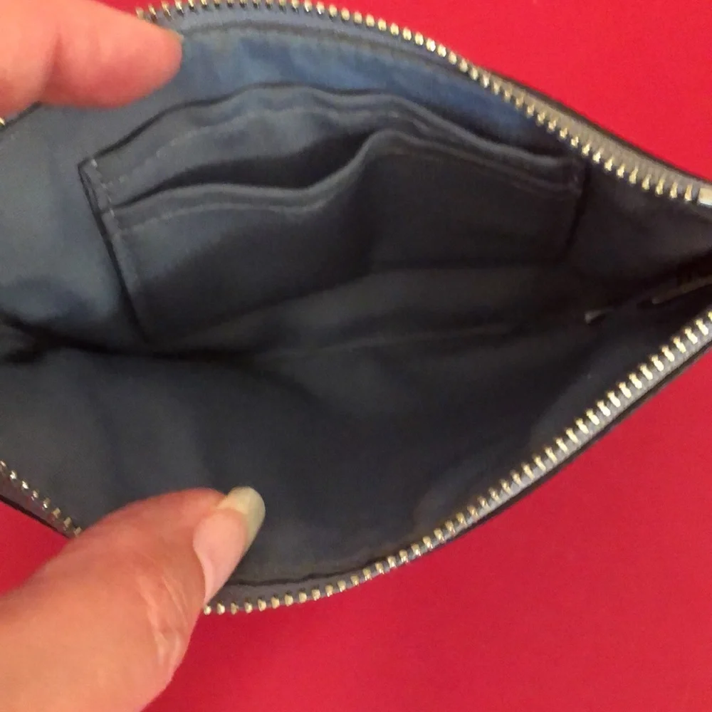 Coach Gray Blue Leather Wristlet with Silver Logo F58032